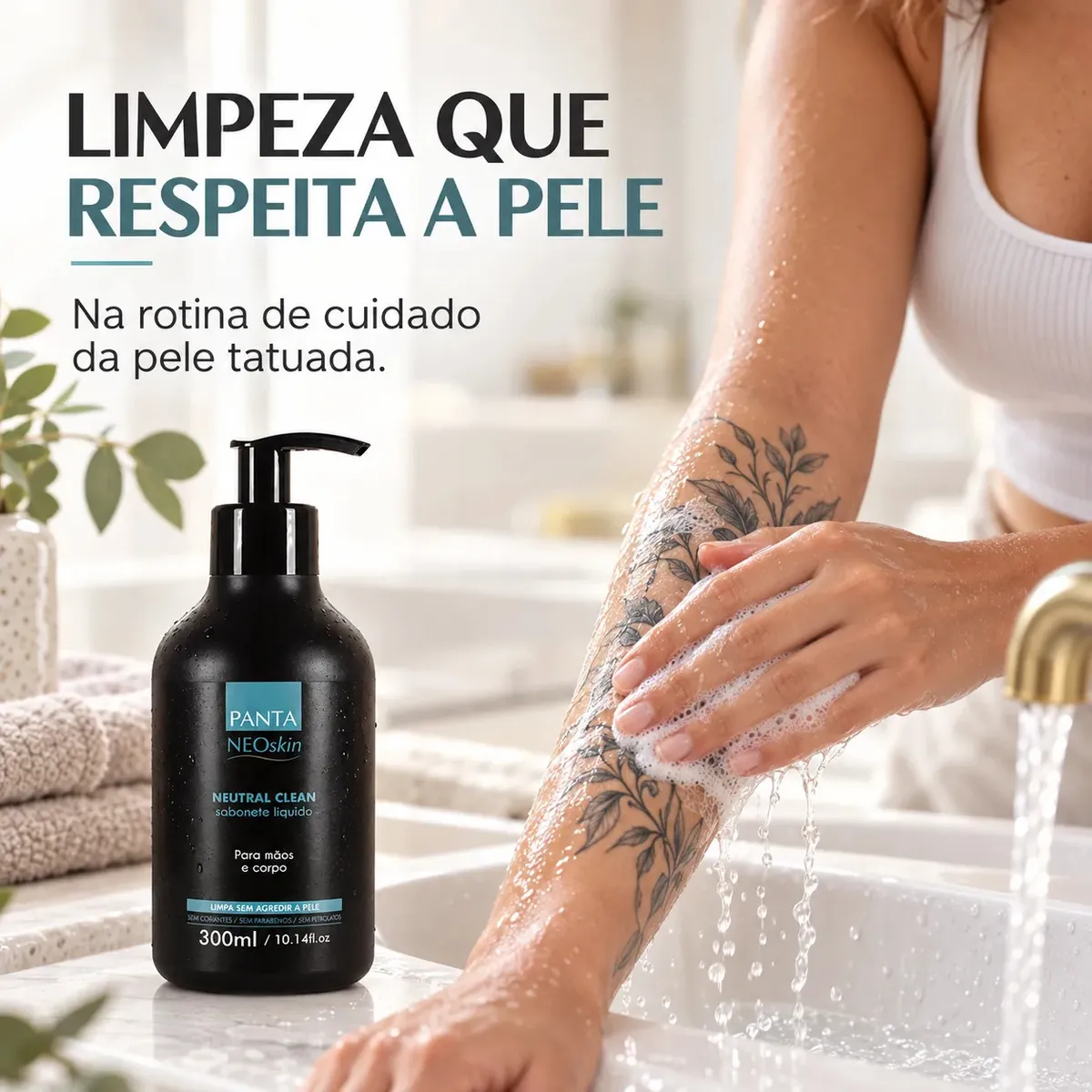 Sabonete Líquido Tatuagem Mãos Corpo Panta NEOskin Neutral Clean 300ml